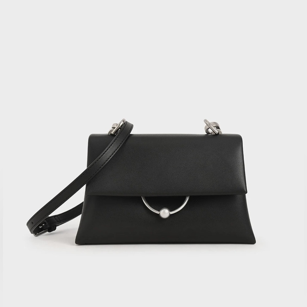 NWT! Chic Black Charles & Keith Bag with Silver Accents